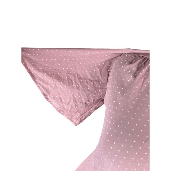 Lulus Farah Mauve Print Midi Wrap Dress high low dainty white triangles small - Picture 5 of 9